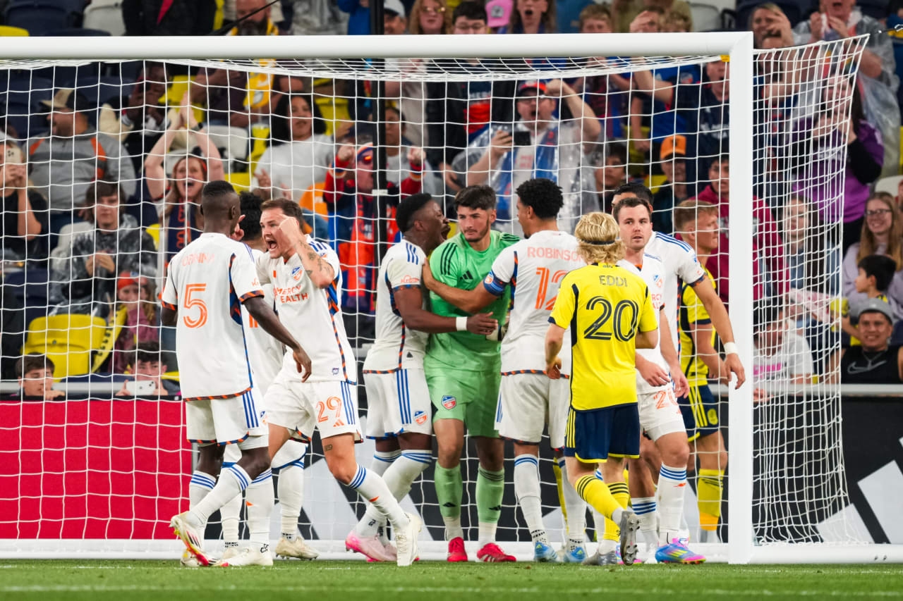 NASHVILLE, TENNESSEE - MARCH 29: Nashville SC against FC Cincinnati on March 29, 2025 at Geodis Park in Nashville, Tennessee.