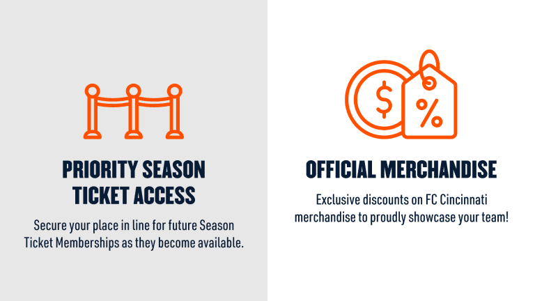 Members secure their place in line for Season Ticket Memberships and exclusive discounts on FC Cincinnati official merchandise.